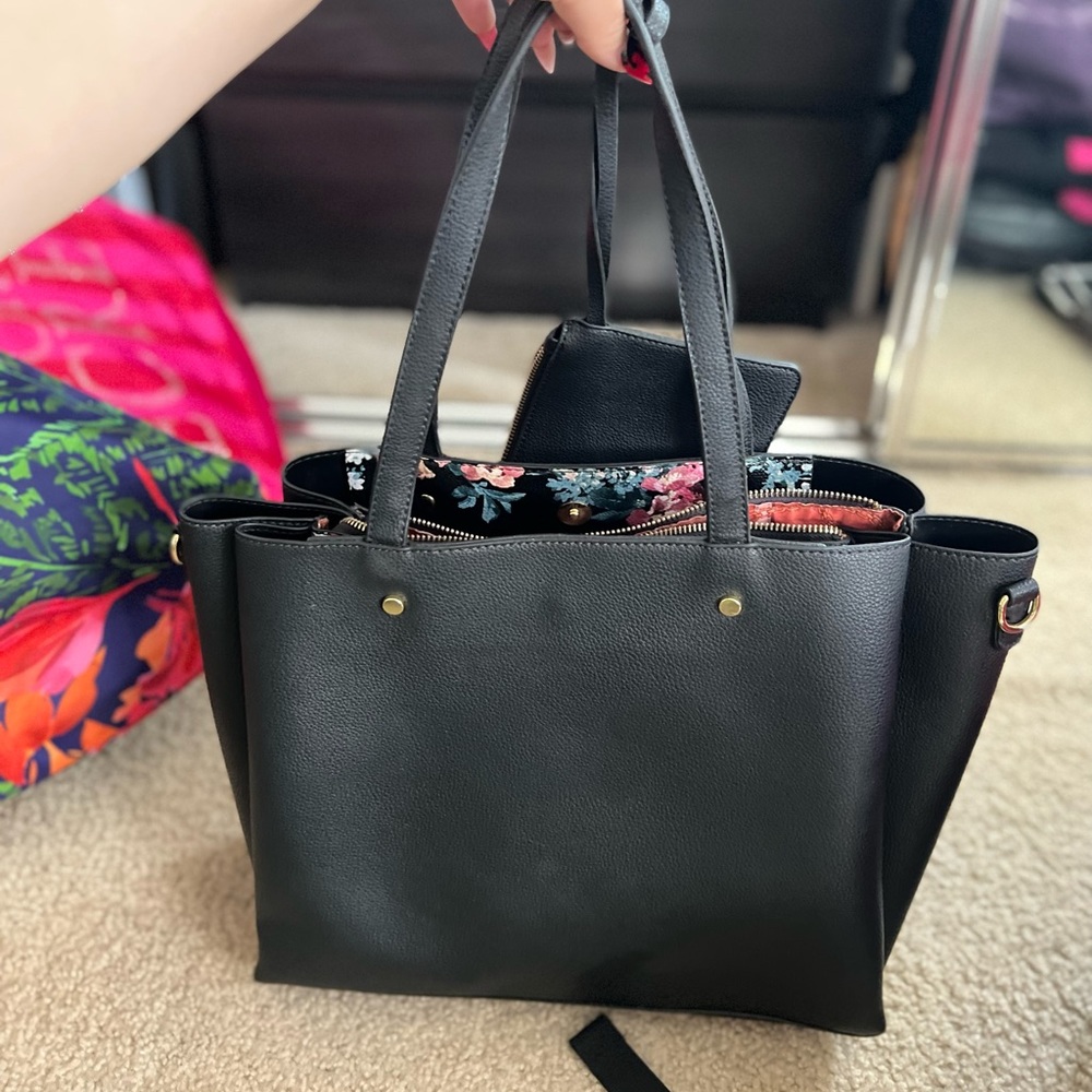 Black leather tote bag